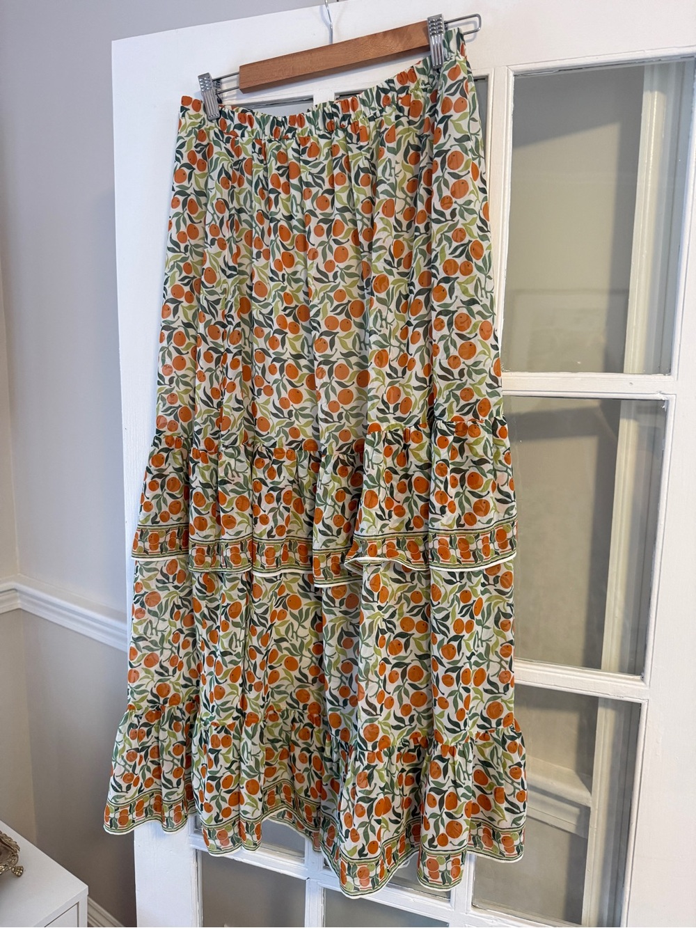 Max Studio Oranges Print Floral Tiered Maxi Skirt - Picture 2 of 5